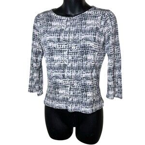 Tina Hagen Silk Blouse 3/4 Sleeve Gray Black Pattern Sz S